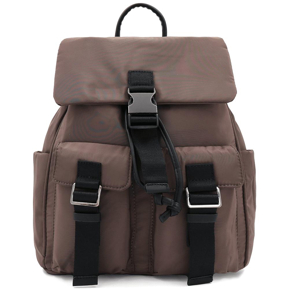 Női hátizsák szövetből, sok zsebbel - barna