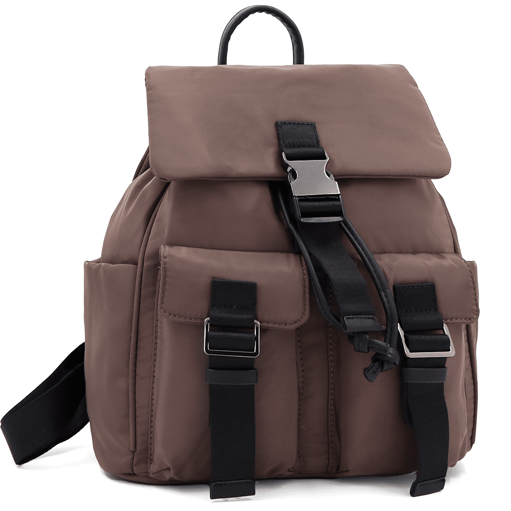 Női hátizsák szövetből, sok zsebbel - barna