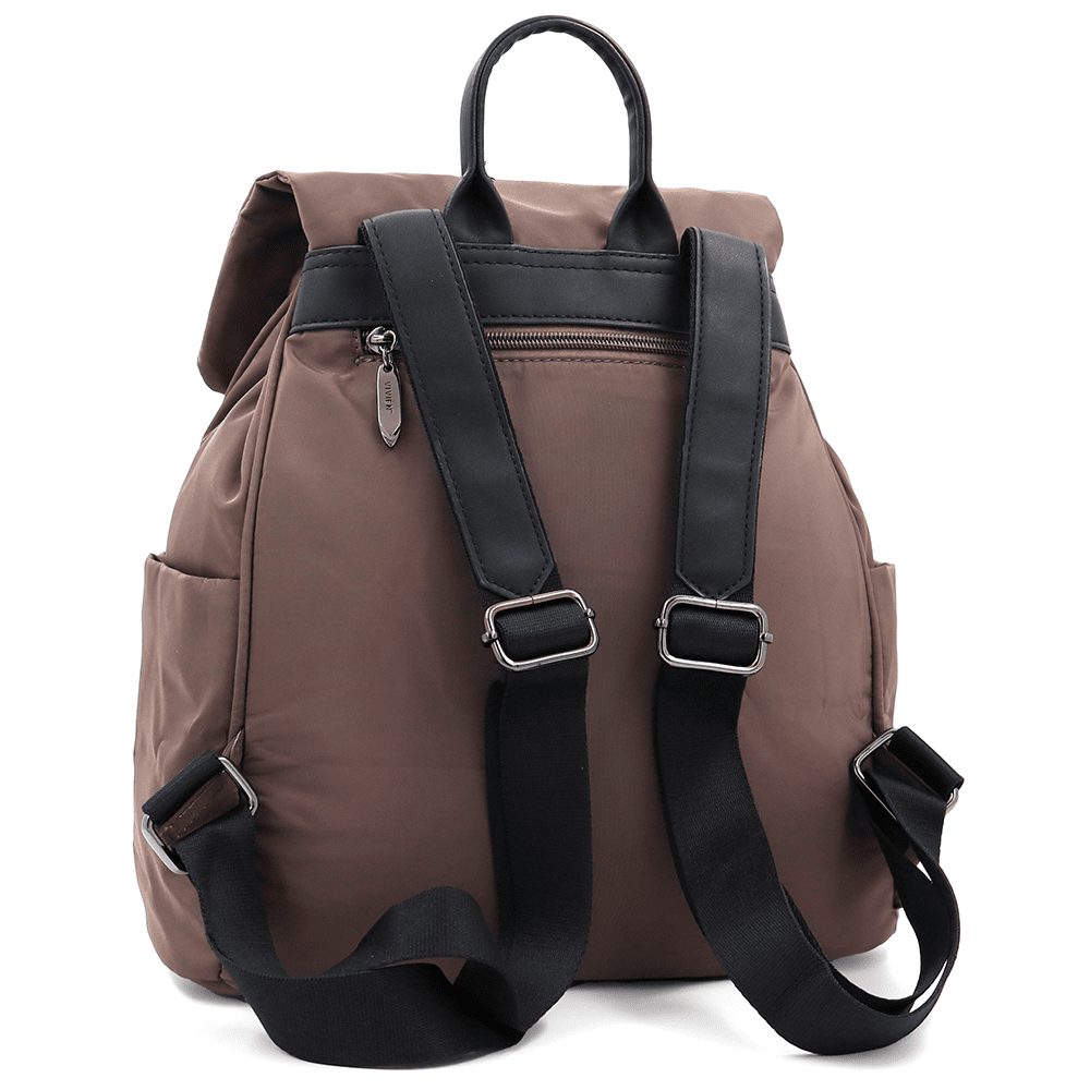 Női hátizsák szövetből, sok zsebbel - barna