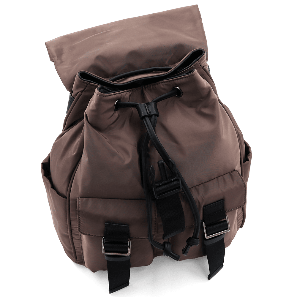 Női hátizsák szövetből, sok zsebbel - barna