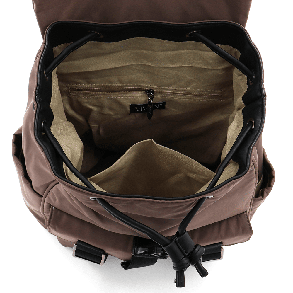 Női hátizsák szövetből, sok zsebbel - barna