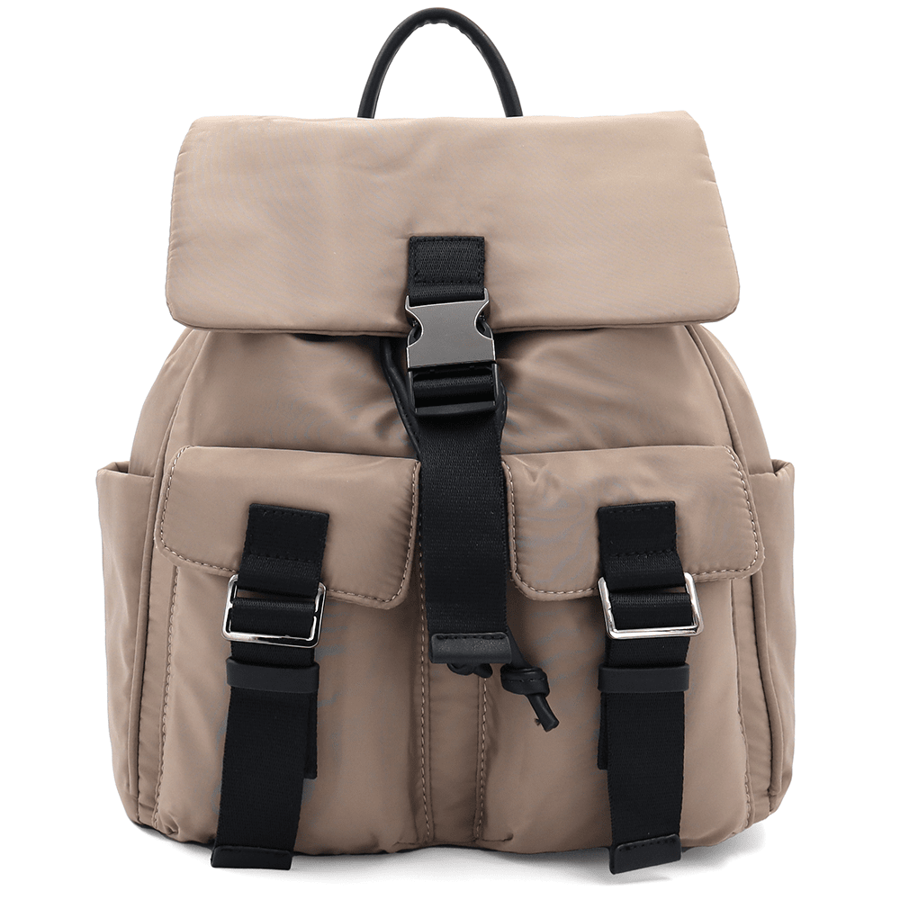 Női hátizsák szövetből, sok zsebbel - világosbarna