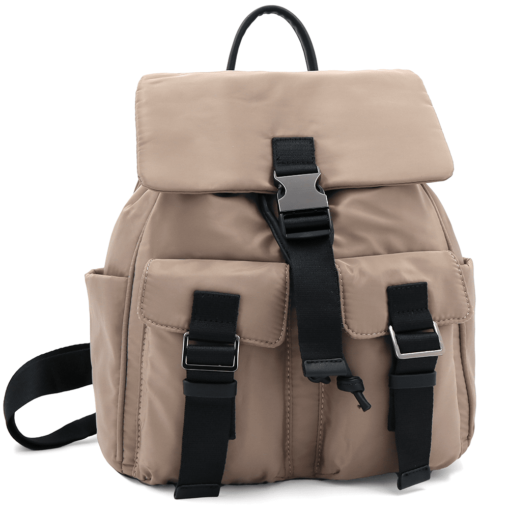 Női hátizsák szövetből, sok zsebbel - világosbarna