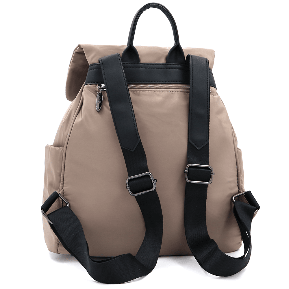 Női hátizsák szövetből, sok zsebbel - világosbarna