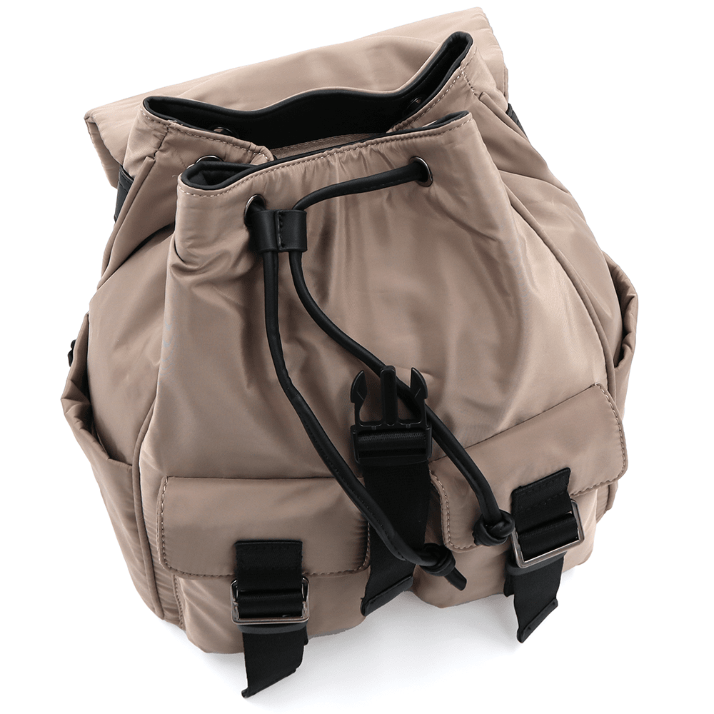 Női hátizsák szövetből, sok zsebbel - világosbarna