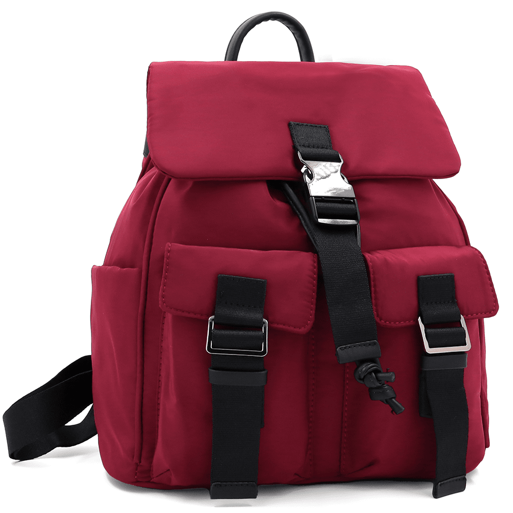 Női hátizsák szövetből, sok zsebbel - piros