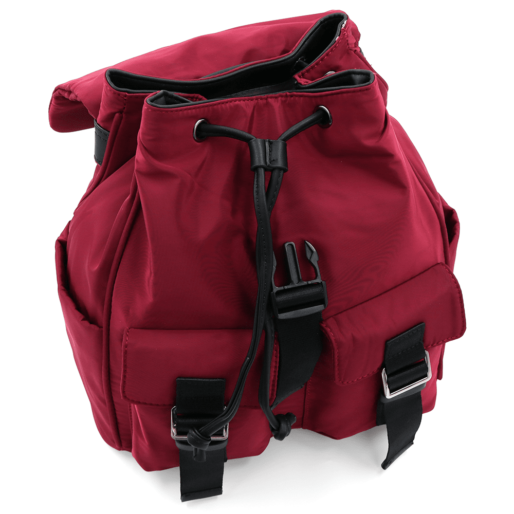 Női hátizsák szövetből, sok zsebbel - piros