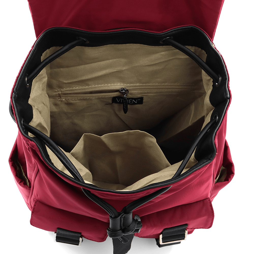 Női hátizsák szövetből, sok zsebbel - piros