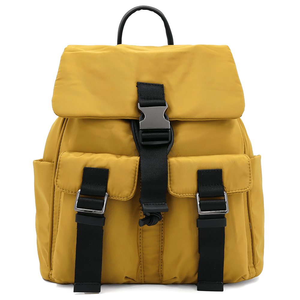 Női hátizsák szövetből, sok zsebbel - mustársárga