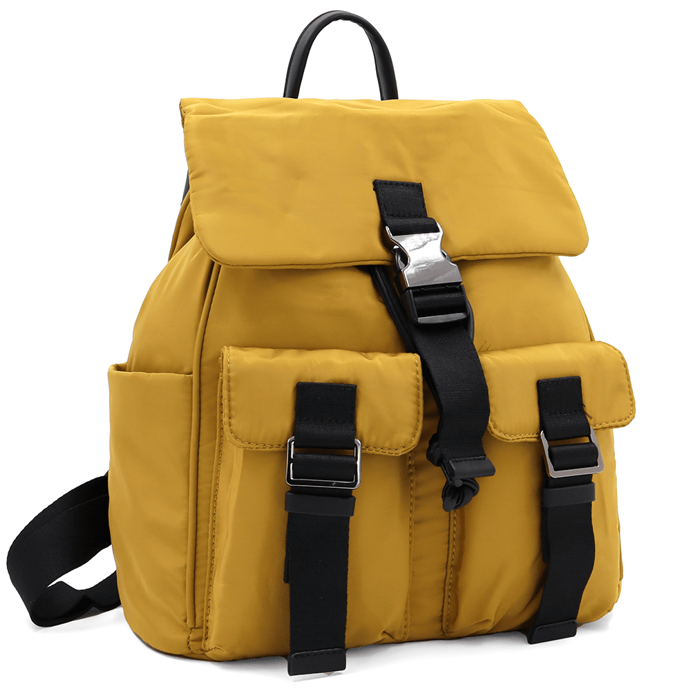 Női hátizsák szövetből, sok zsebbel - mustársárga