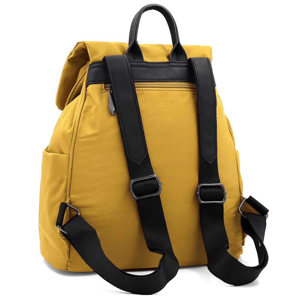 Női hátizsák szövetből, sok zsebbel - mustársárga