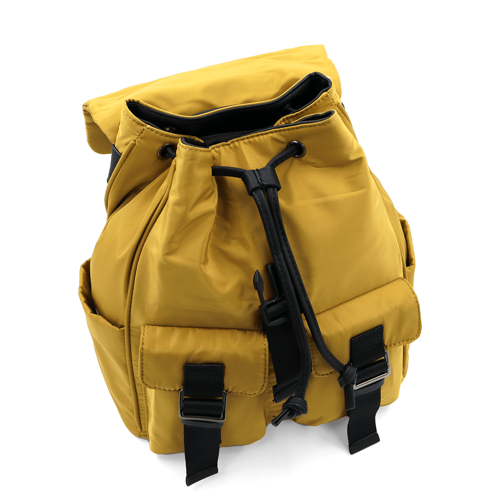 Női hátizsák szövetből, sok zsebbel - mustársárga