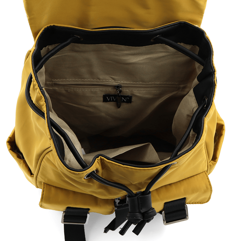 Női hátizsák szövetből, sok zsebbel - mustársárga