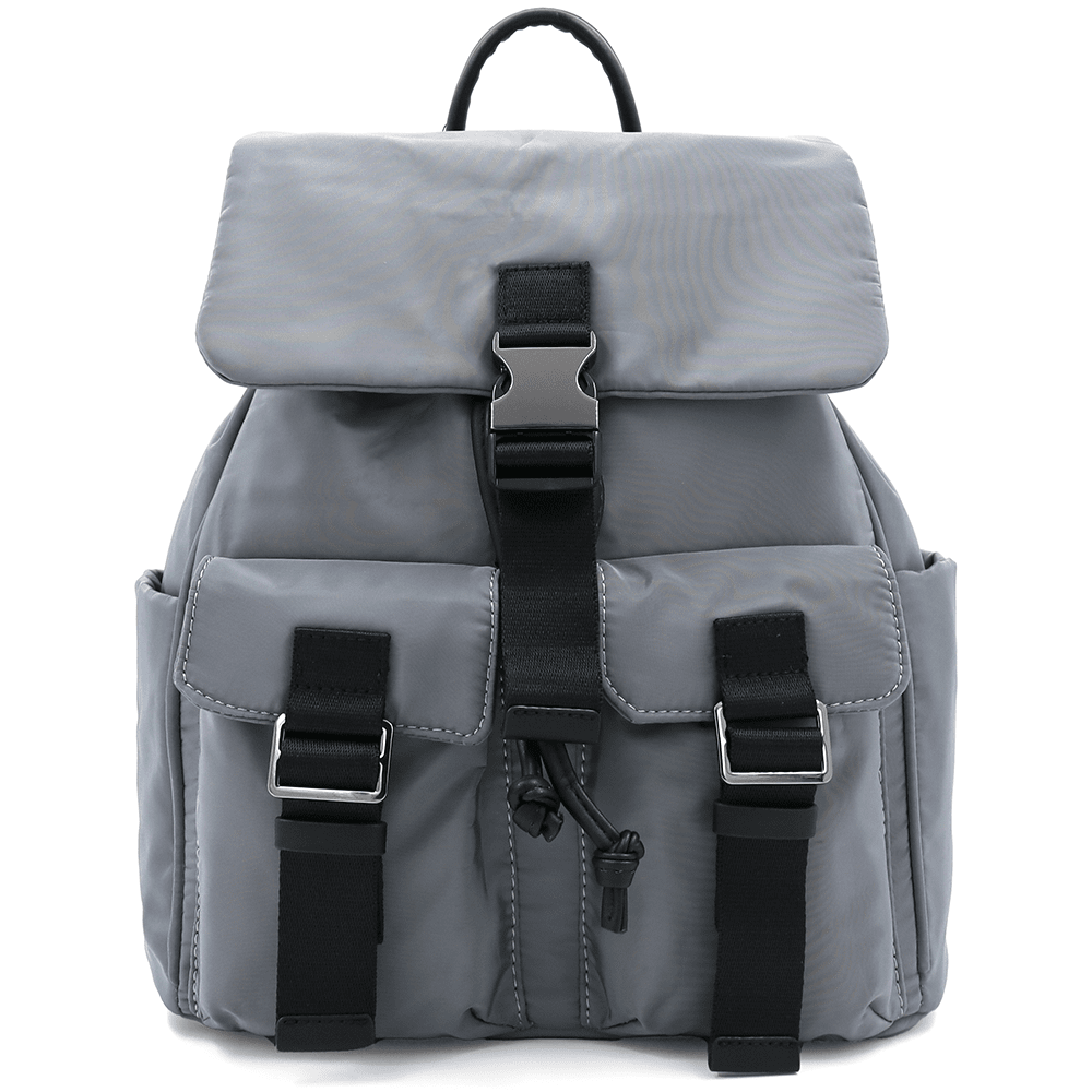 Női hátizsák szövetből, sok zsebbel - szürke