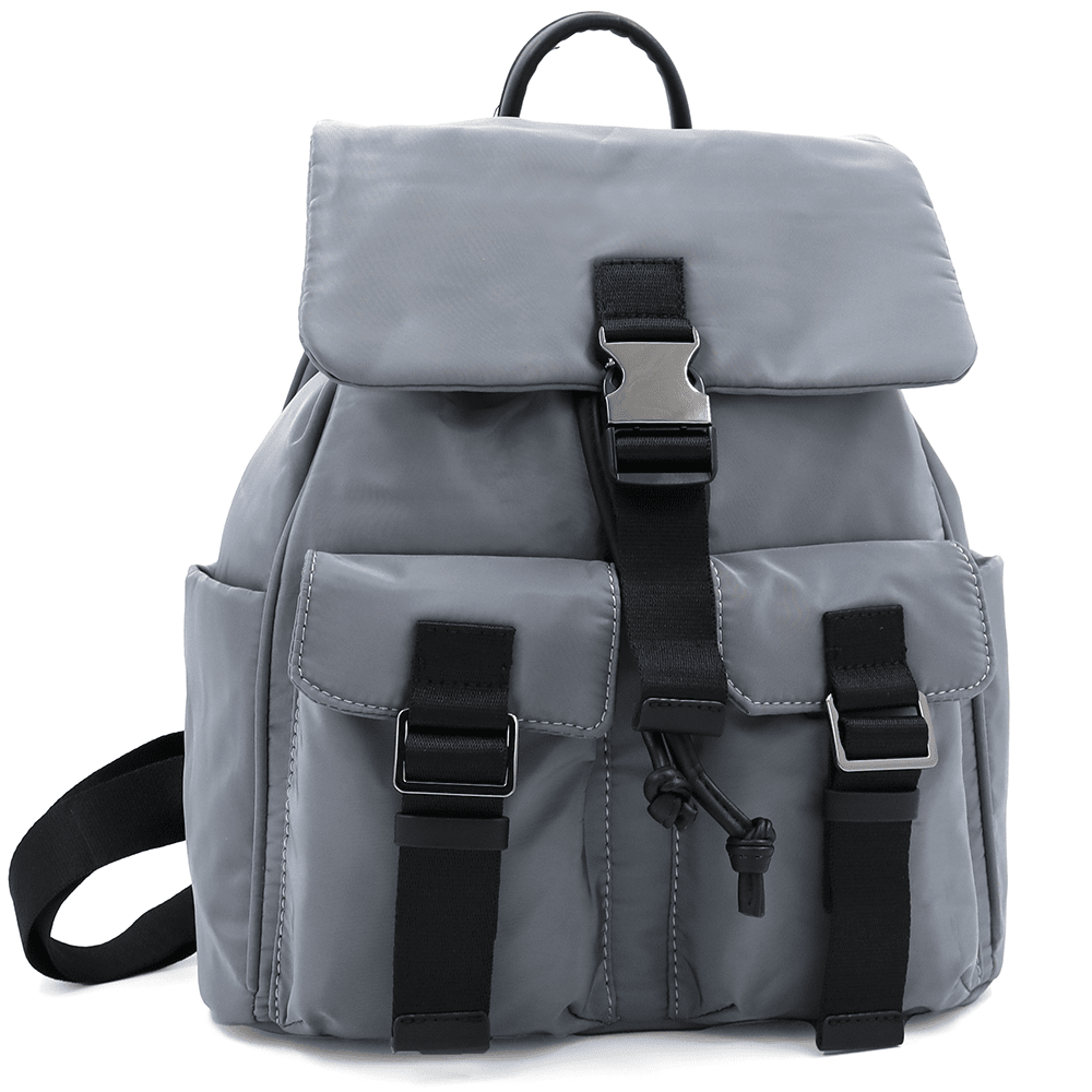 Női hátizsák szövetből, sok zsebbel - szürke