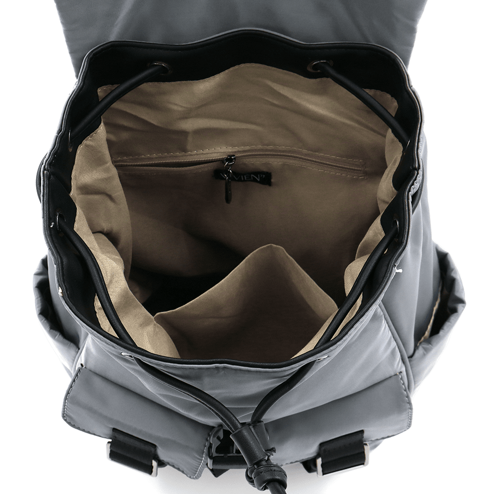 Női hátizsák szövetből, sok zsebbel - szürke