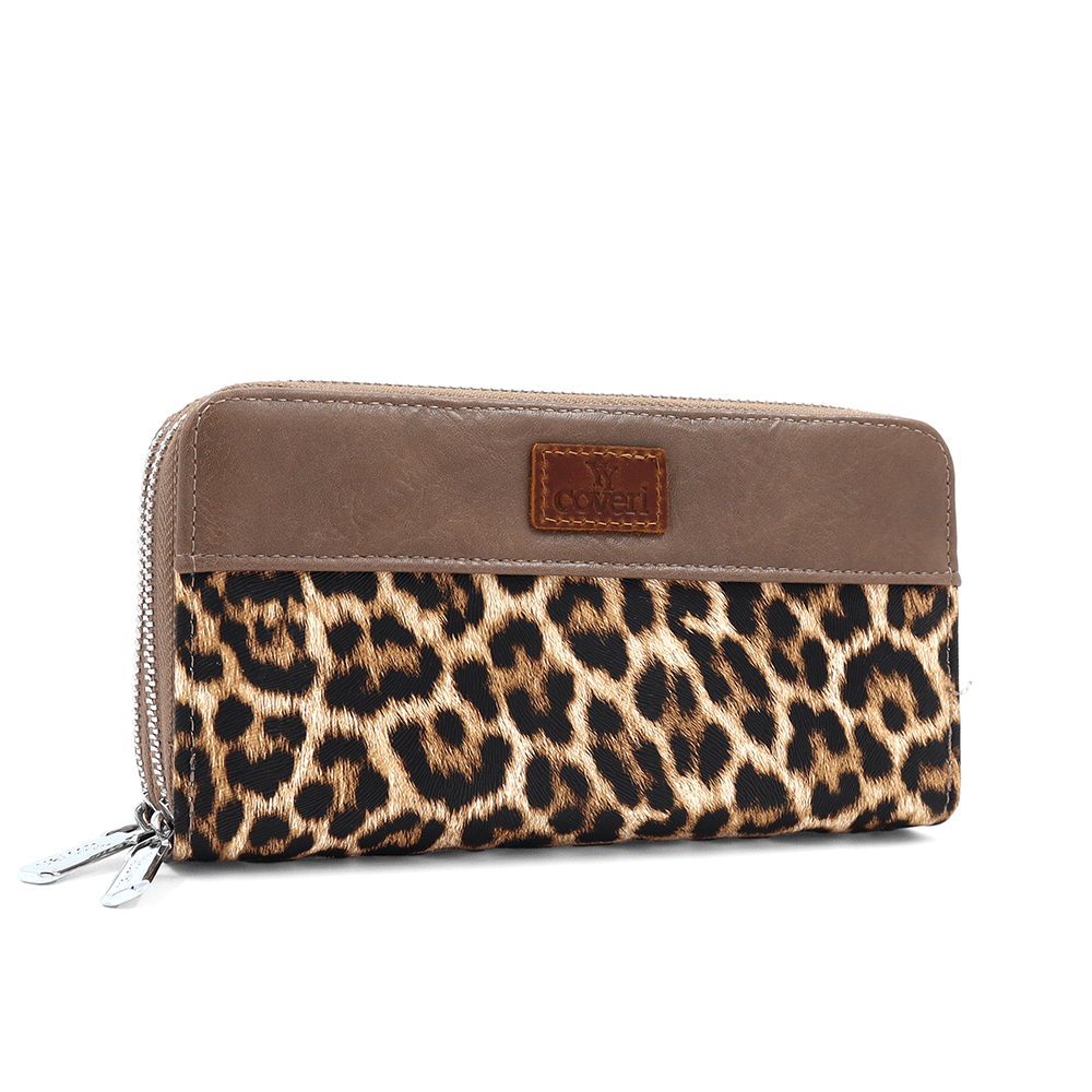 Nagy női pénztárca állatmintás - világosbarna/leopárd