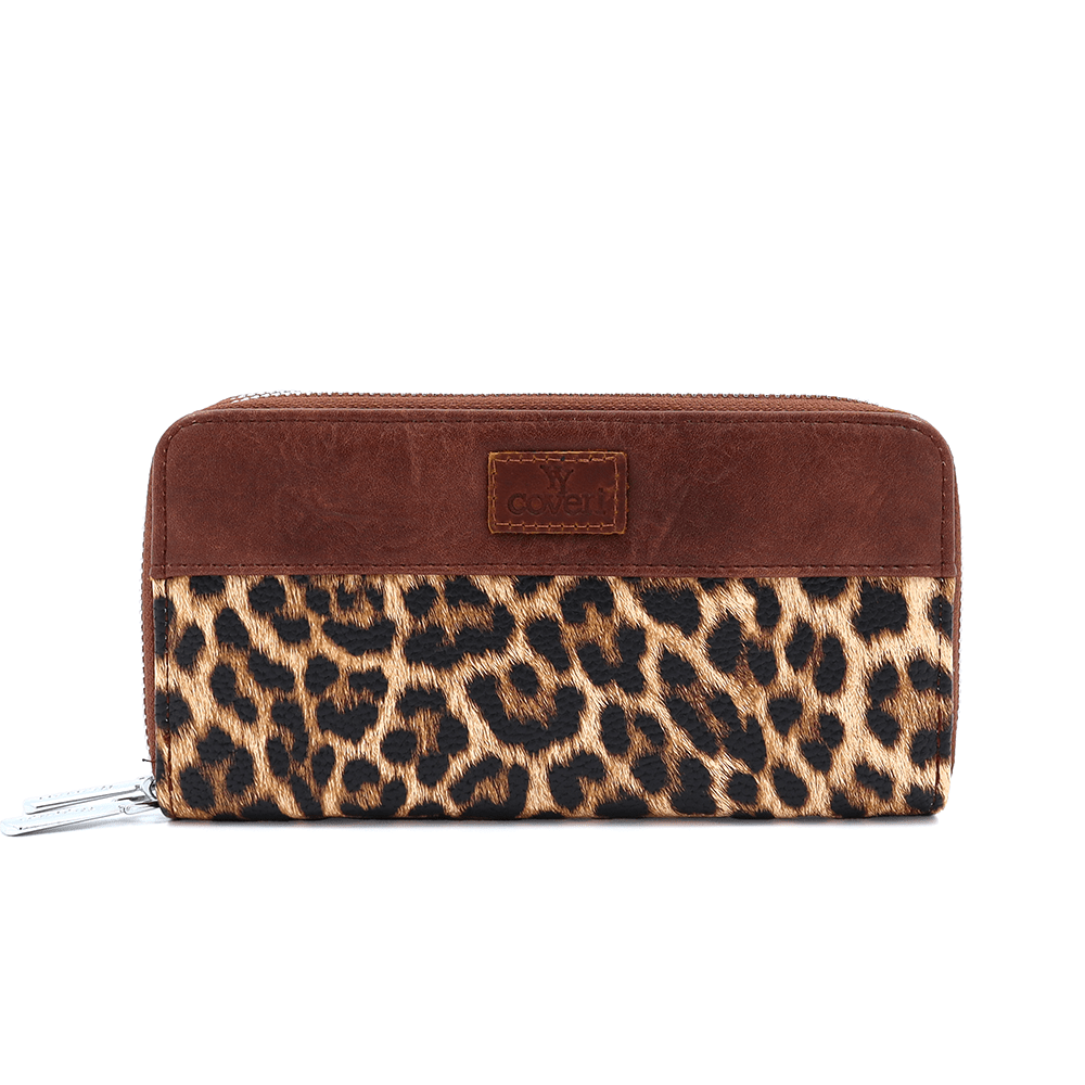Nagy női pénztárca állatmintával - cserépkék/leopárd