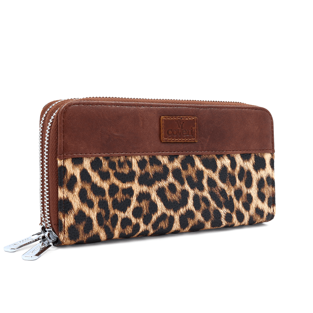 Nagy női pénztárca állatmintával - cserépkék/leopárd