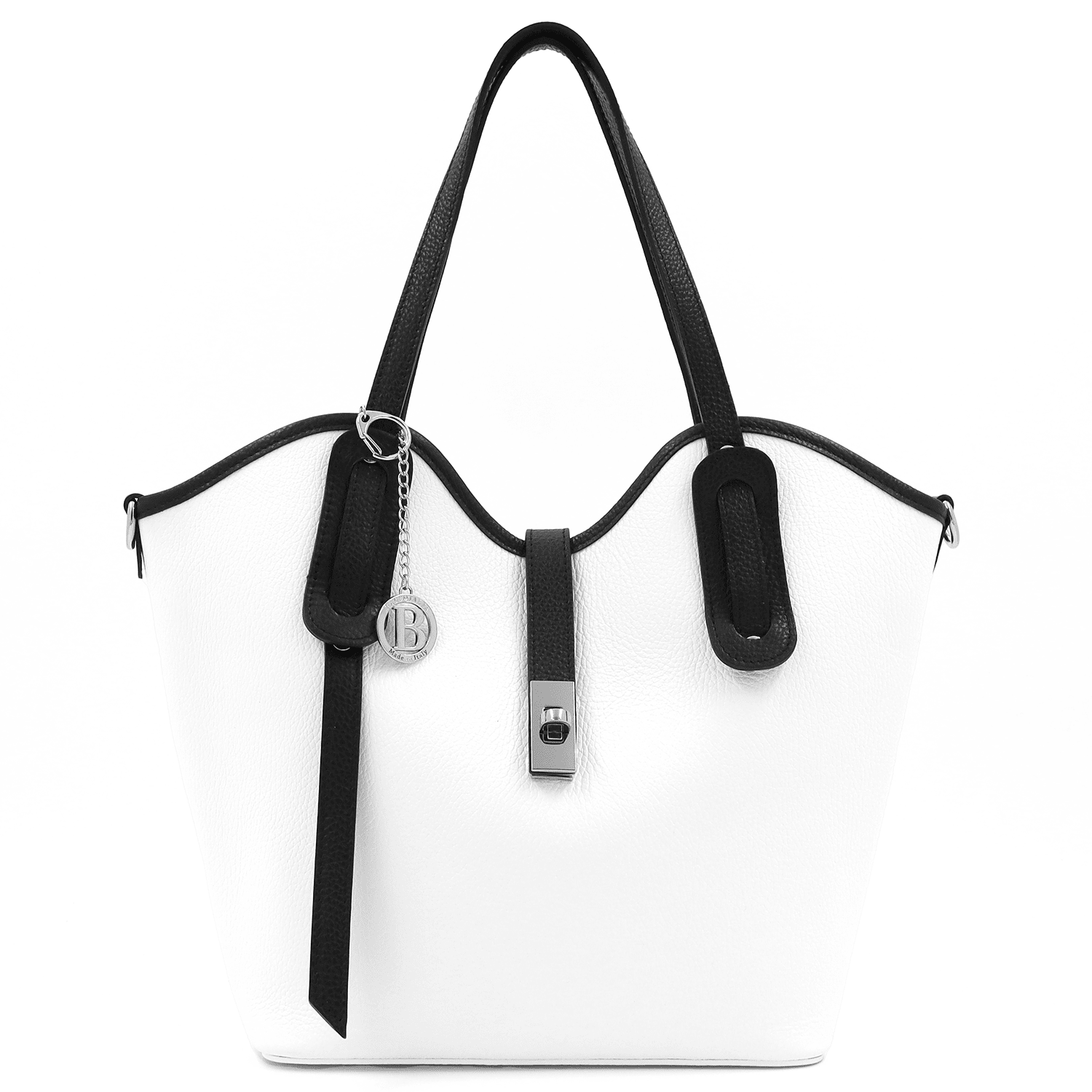 Női táska természetes bőrből Viora - fehér / fekete