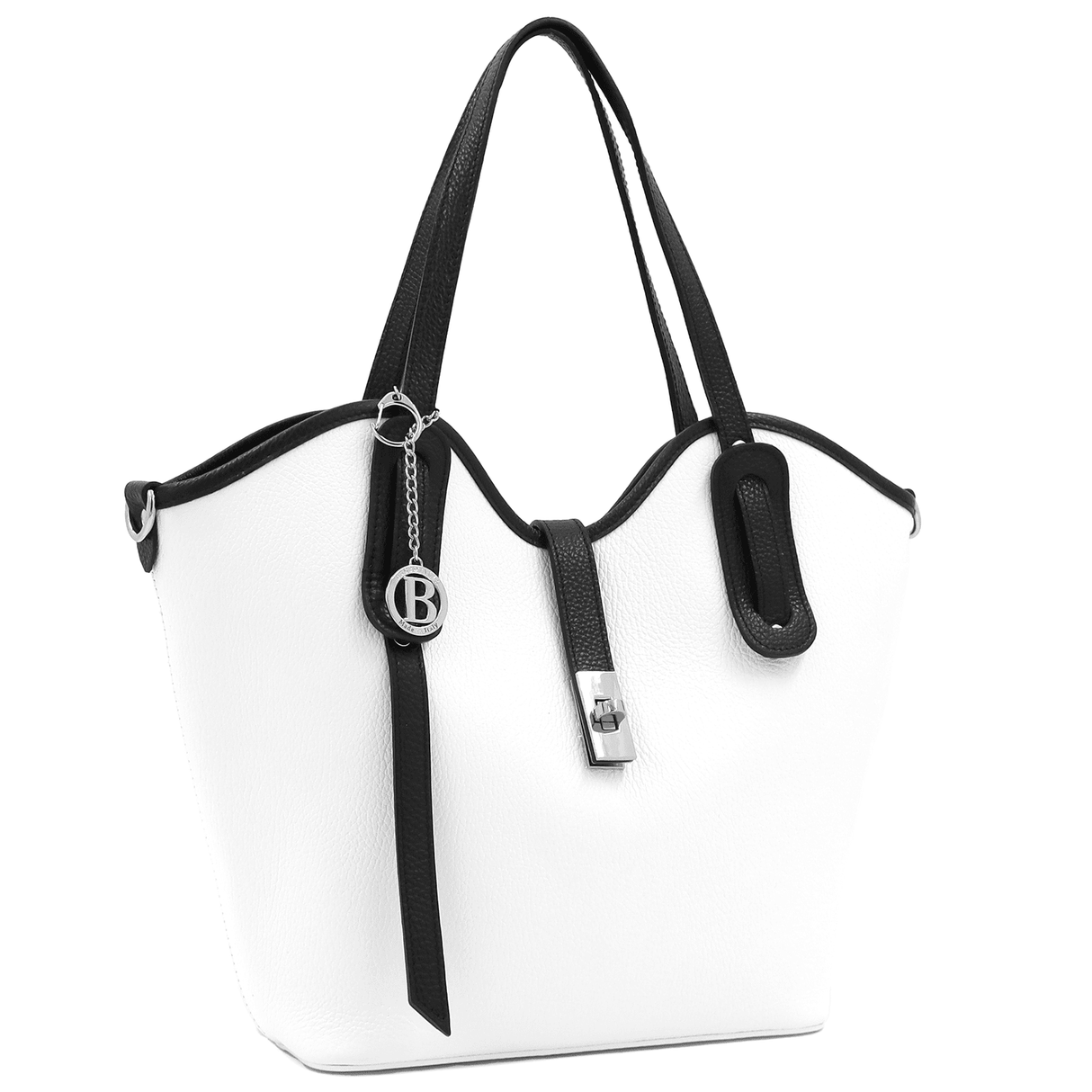 Női táska természetes bőrből Viora - fehér / fekete