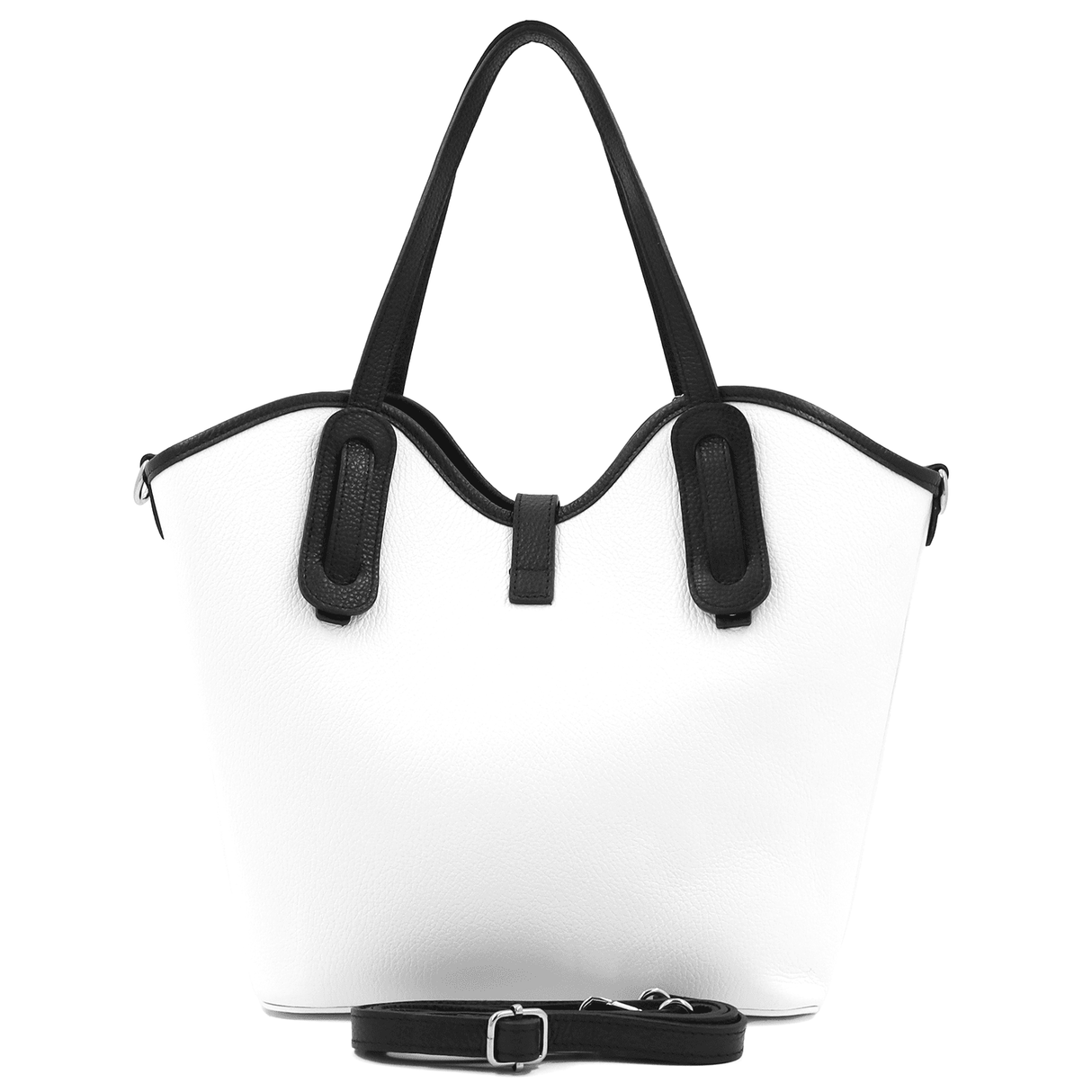 Női táska természetes bőrből Viora - fehér / fekete