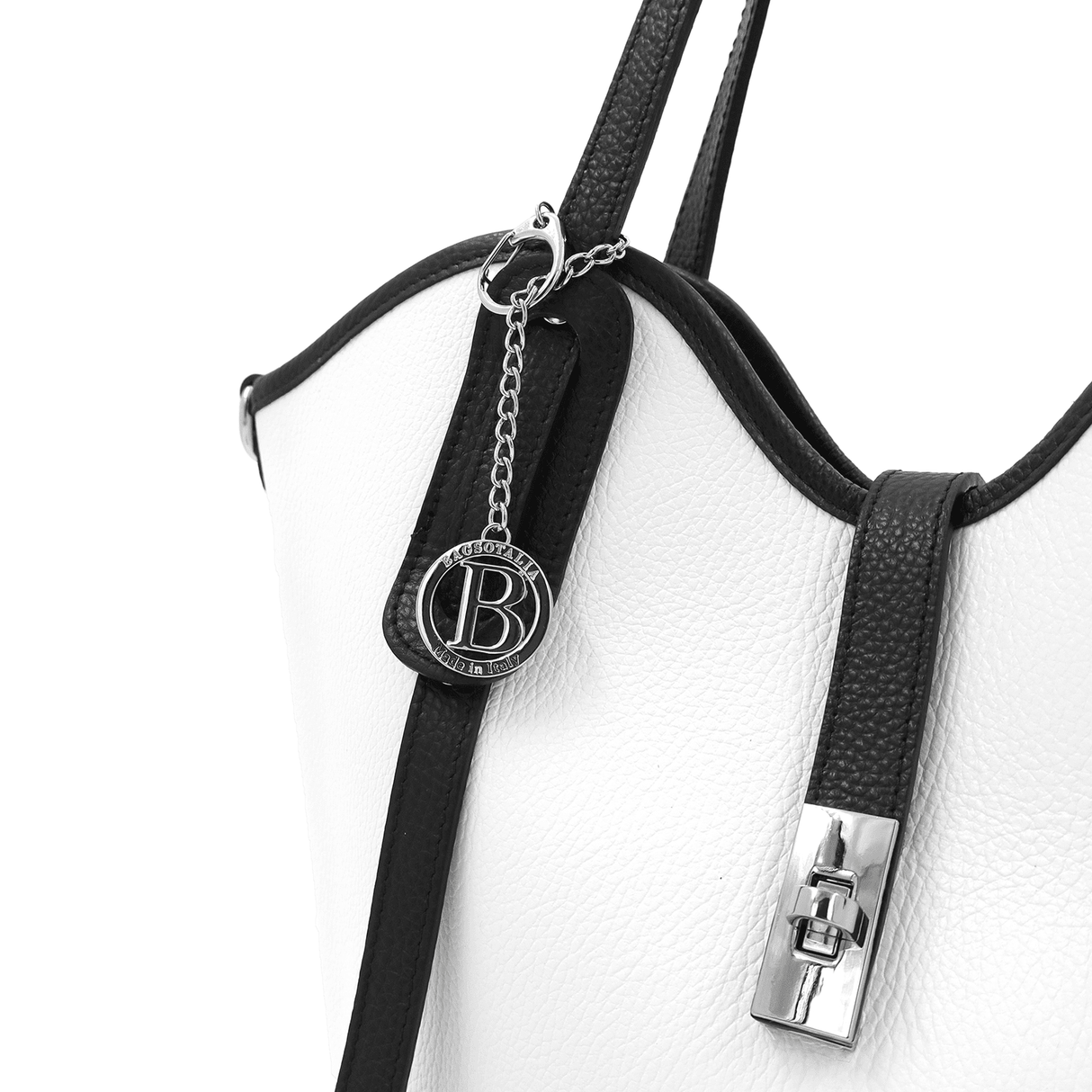 Női táska természetes bőrből Viora - fehér / fekete