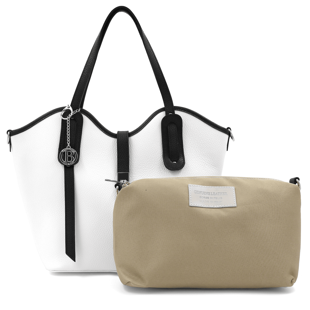 Női táska természetes bőrből Viora - fehér / fekete