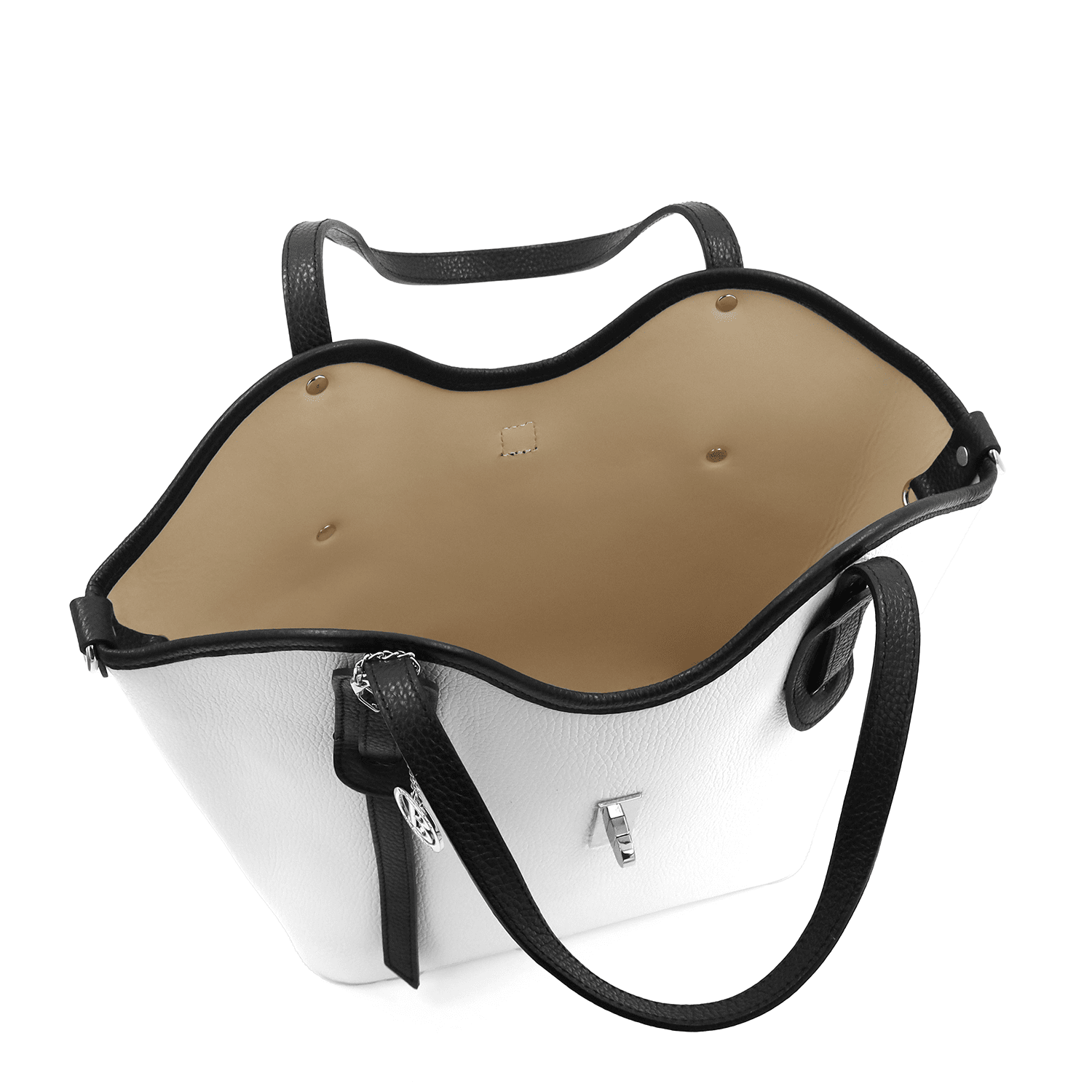 Női táska természetes bőrből Viora - fehér / fekete