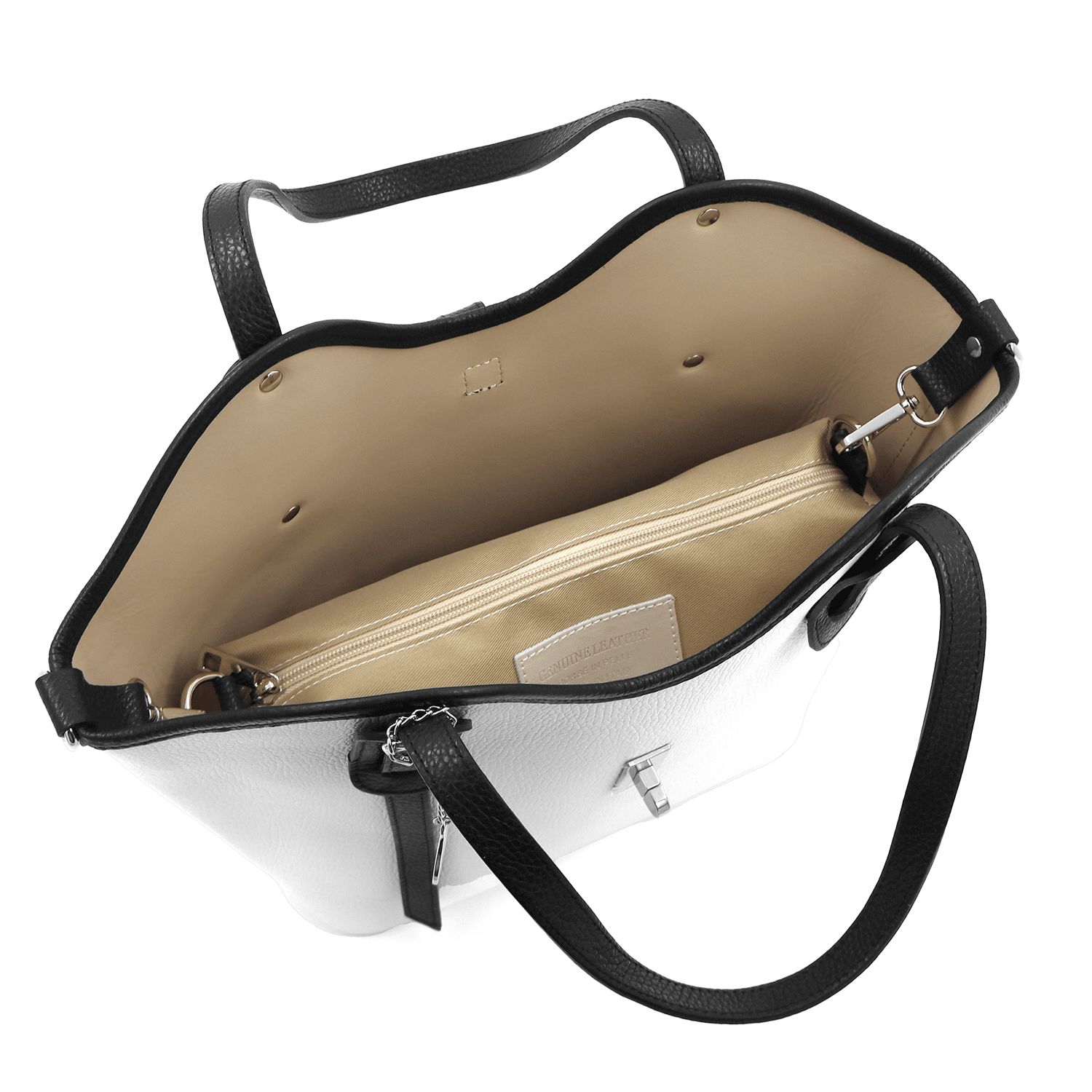 Női táska természetes bőrből Viora - fehér / fekete