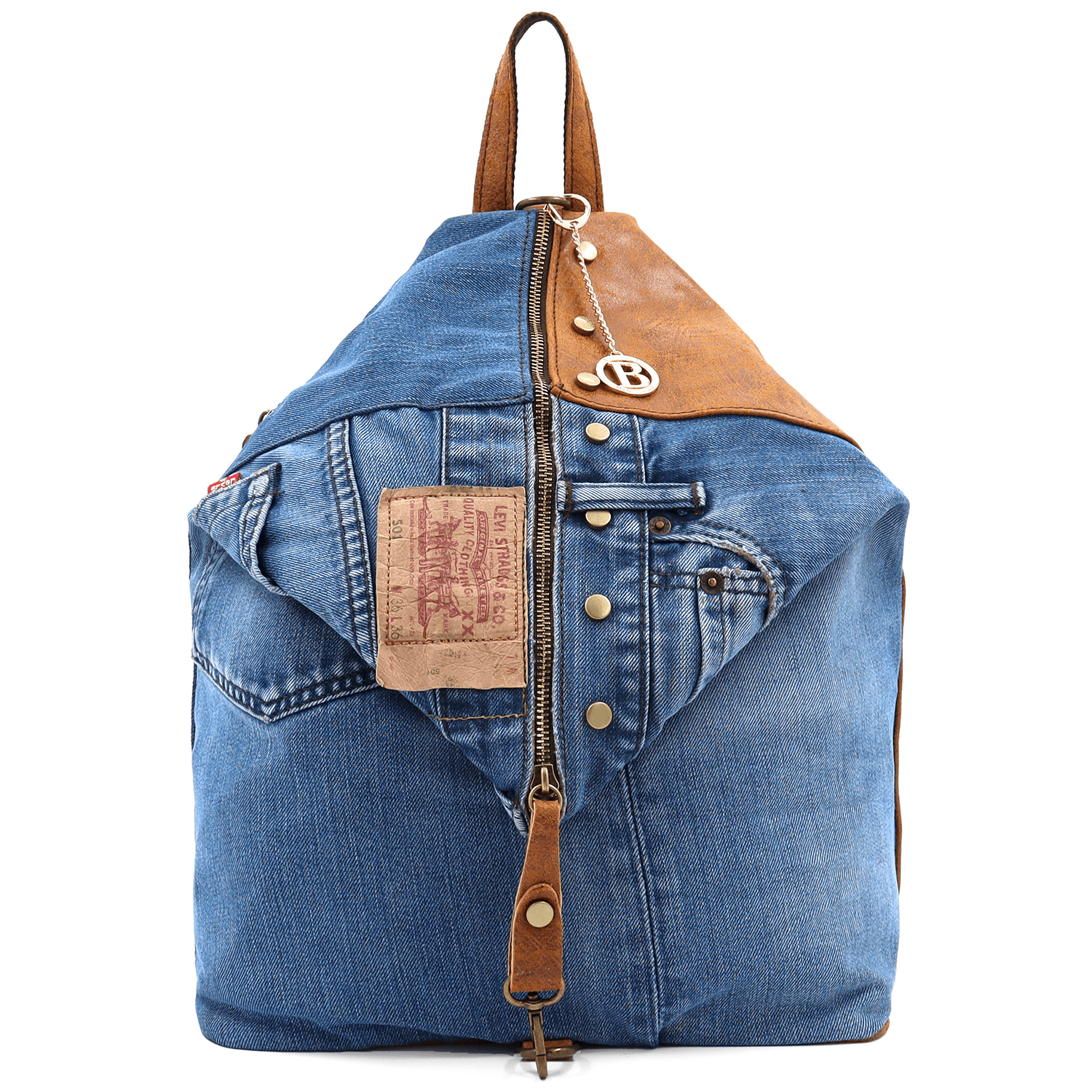 Nagy hátizsák természetes bőrből és farmerből Gabriela - cseréptetős barna