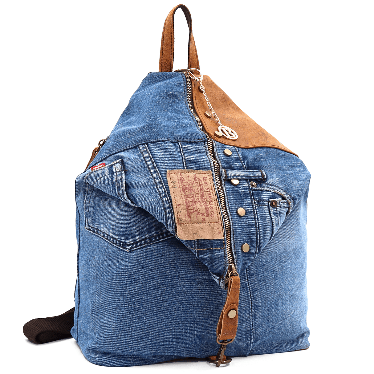 Nagy hátizsák természetes bőrből és farmerből Gabriela - cseréptetős barna