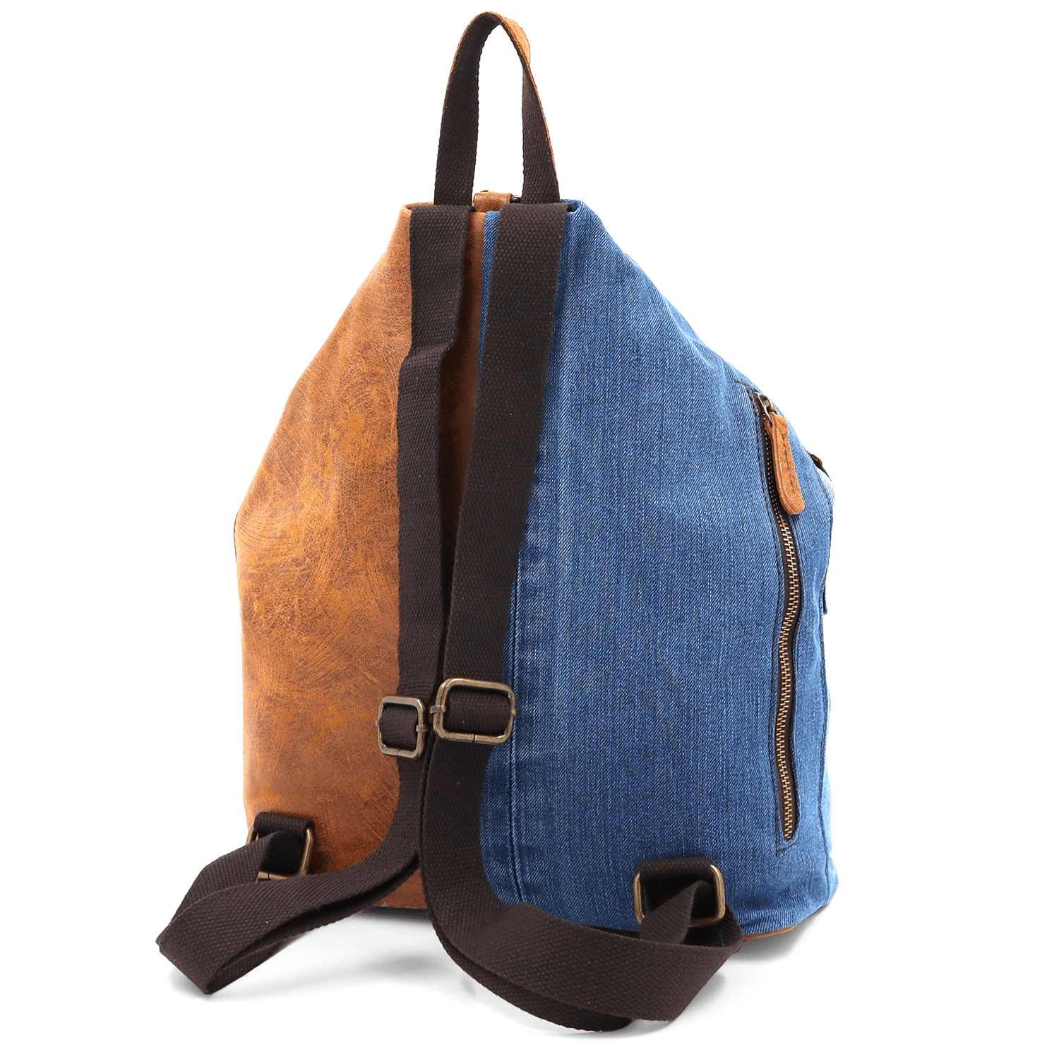 Nagy hátizsák természetes bőrből és farmerből Gabriela - cseréptetős barna