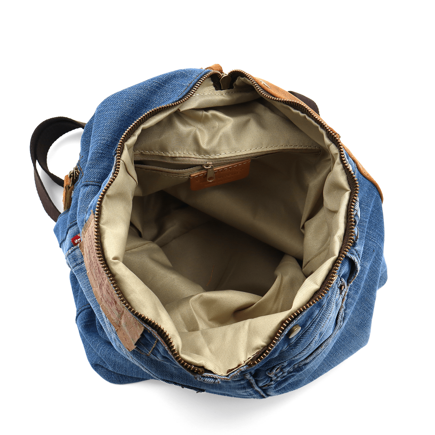 Nagy hátizsák természetes bőrből és farmerből Gabriela - cseréptetős barna