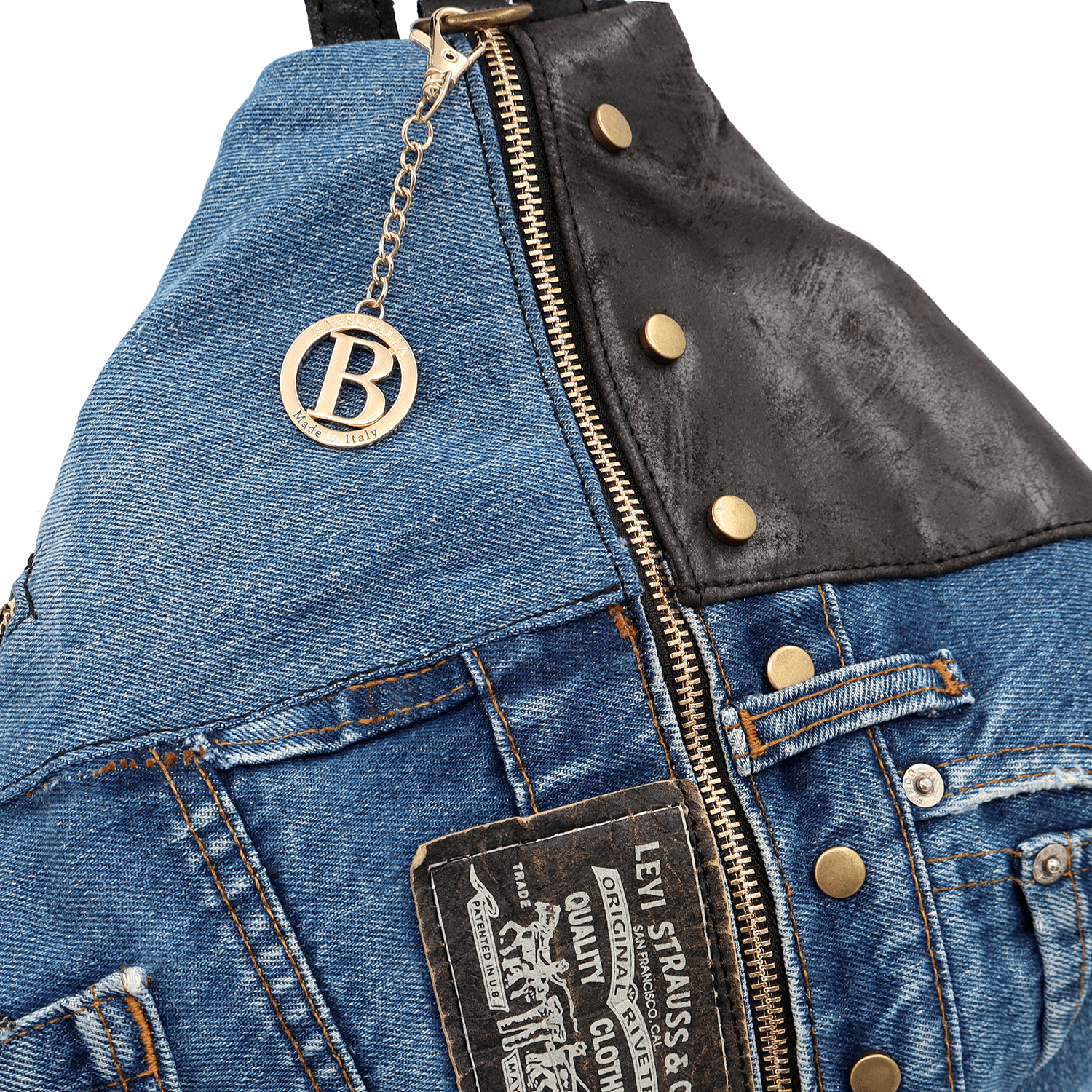 Nagy természetes bőr és farmer táska Gabriela - fekete