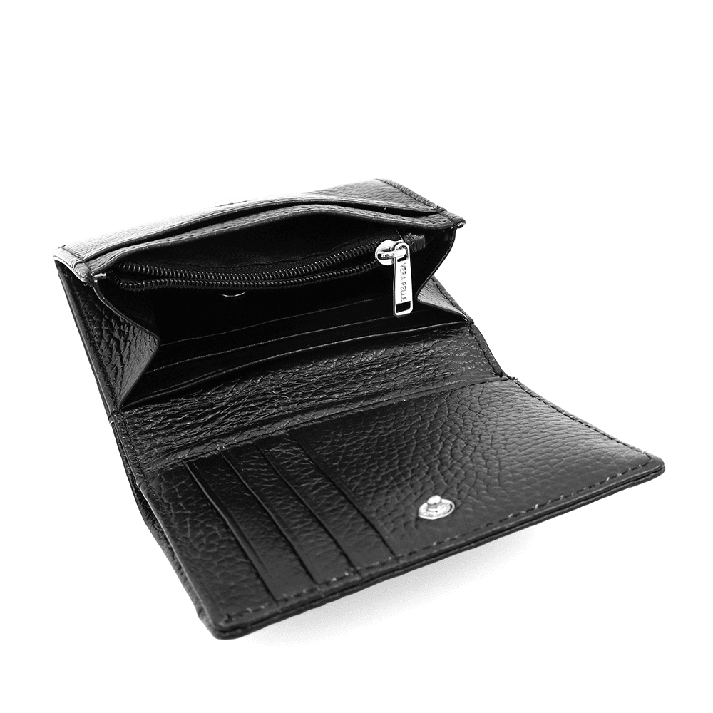 Kompakt pénztárca természetes bőrből - fekete