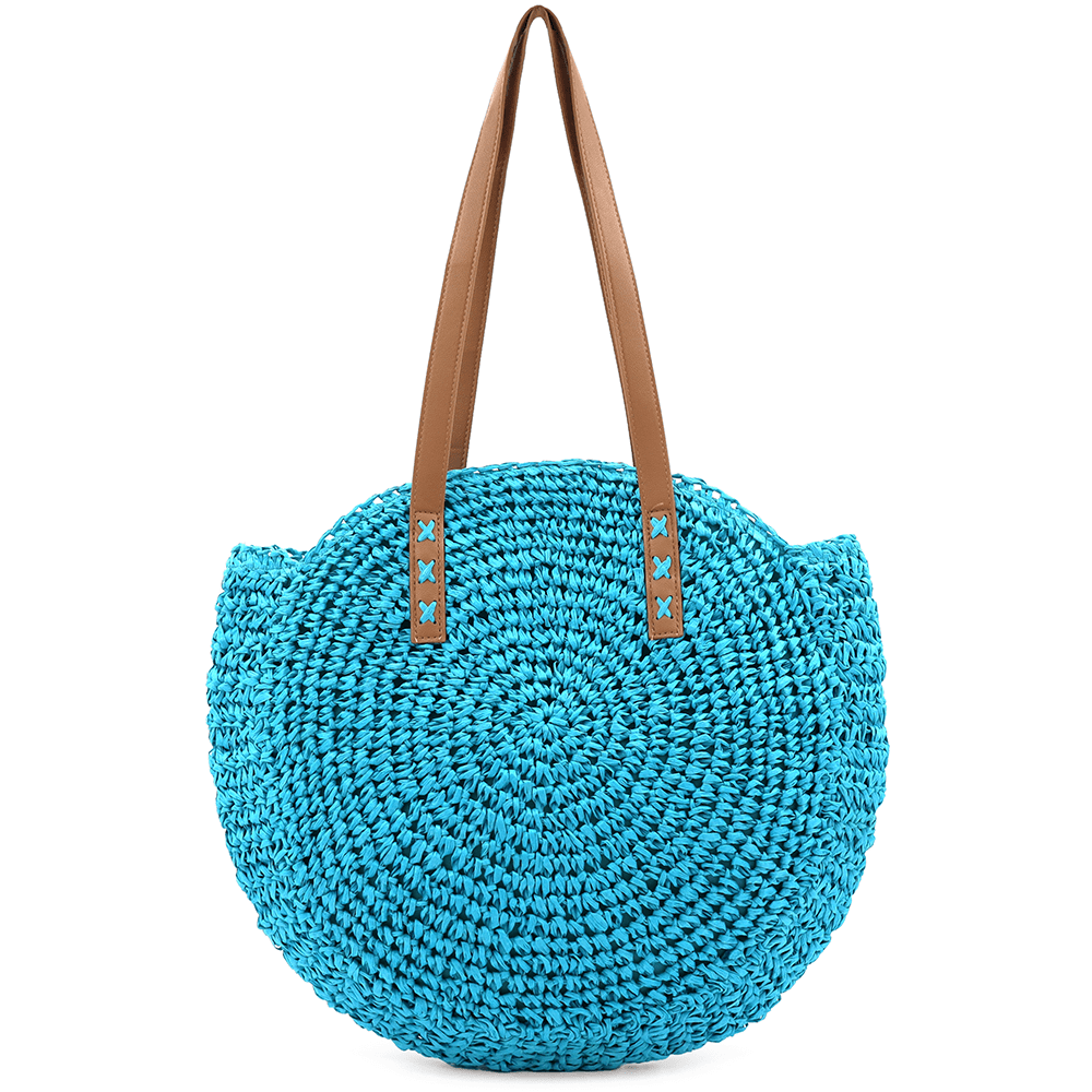 Nagy raffia táska Boho - türkiz