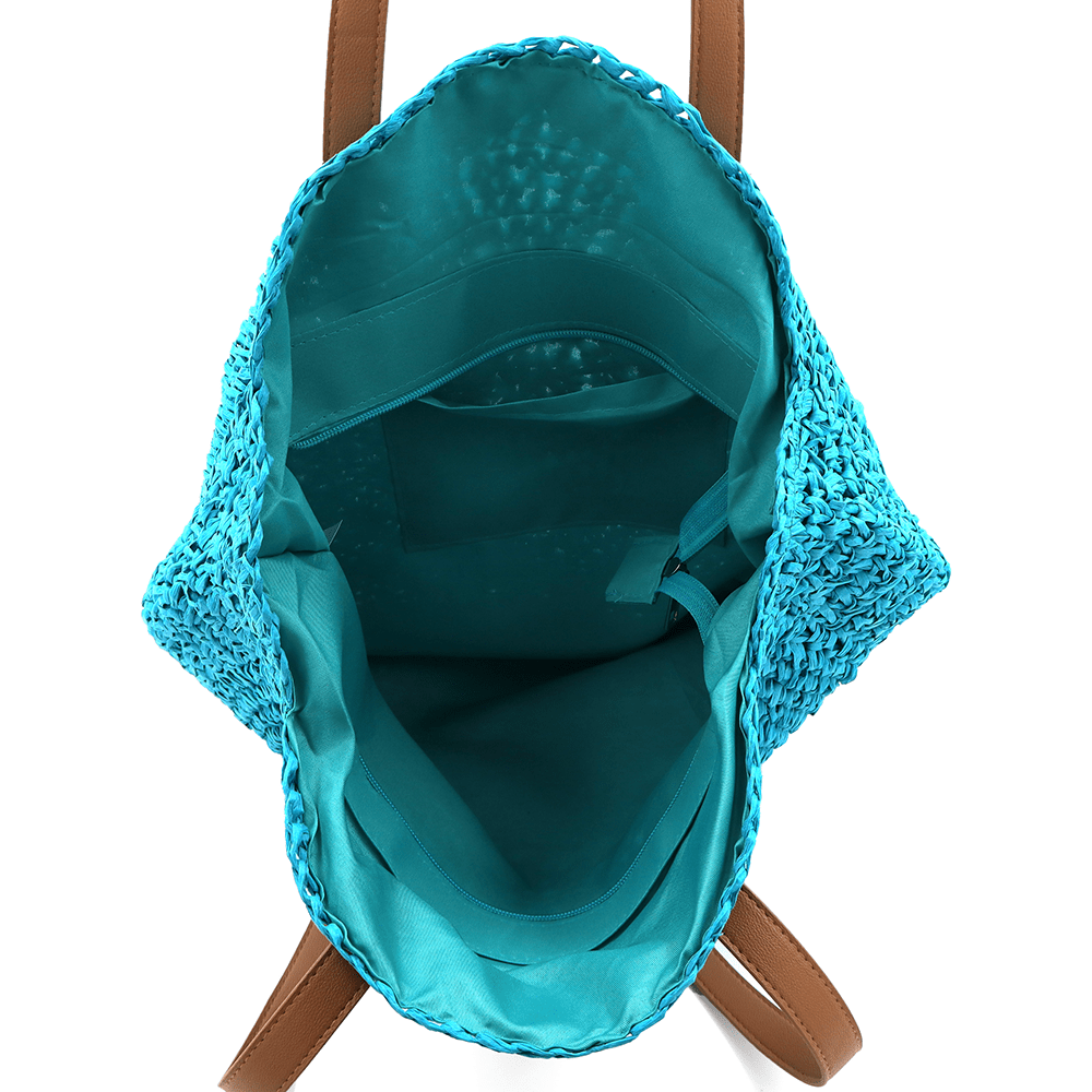 Nagy raffia táska Boho - türkiz