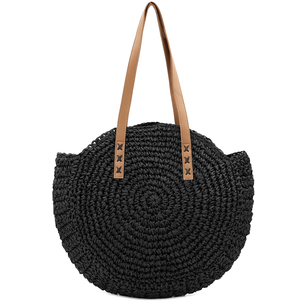 Nagy raffia táska Boho - fekete