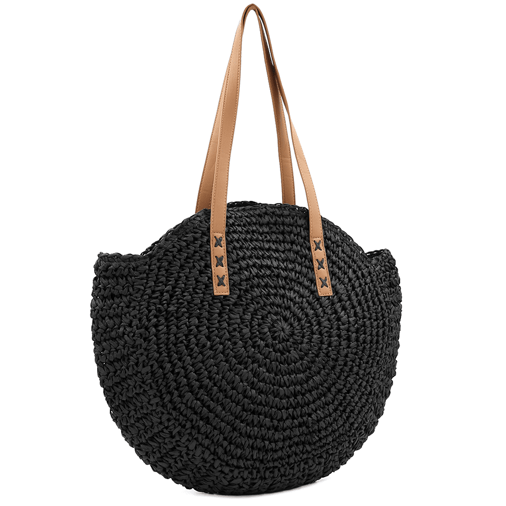 Nagy raffia táska Boho - fekete