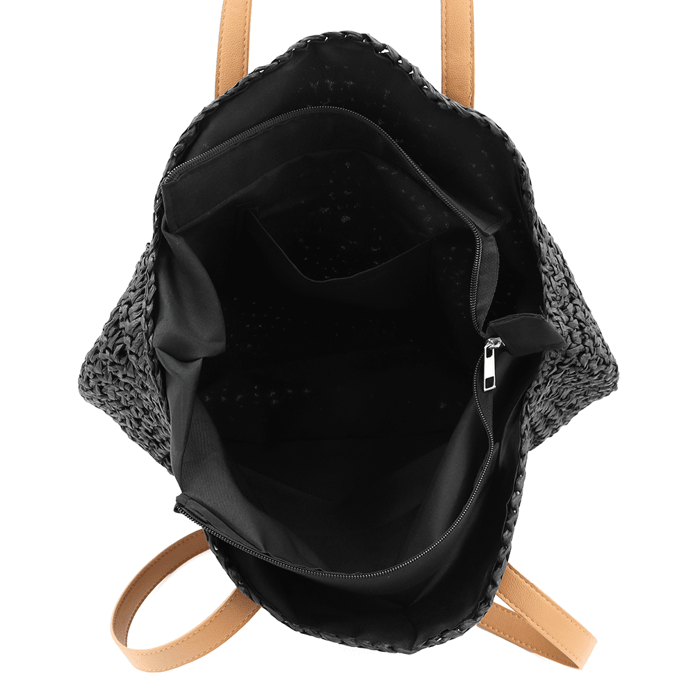 Nagy raffia táska Boho - fekete