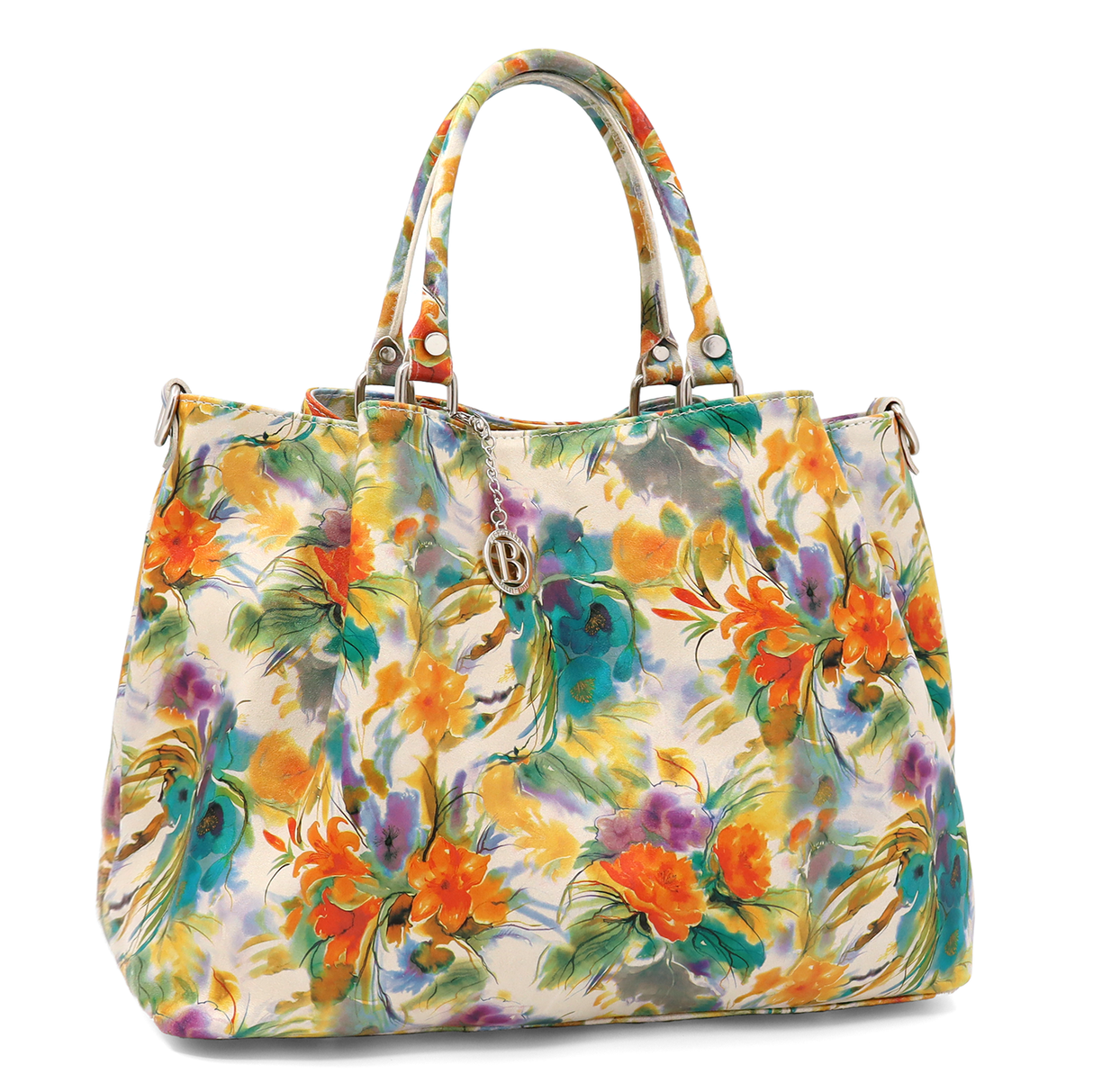 Nagy női táska természetes bőrből, Danica virágmintával