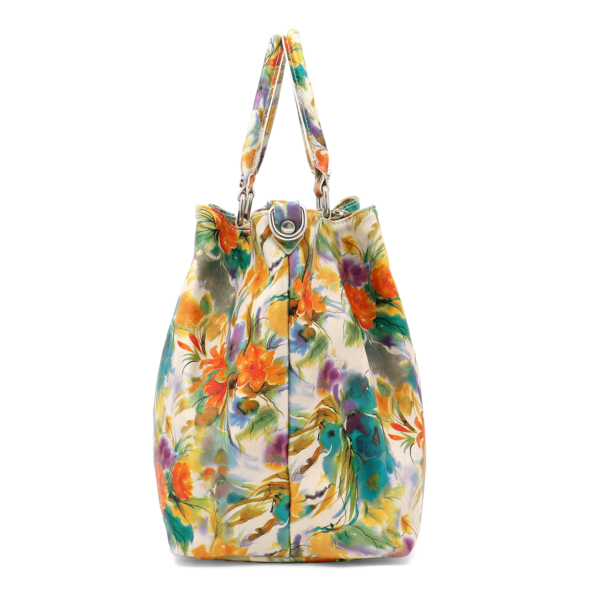 Nagy női táska természetes bőrből, Danica virágmintával