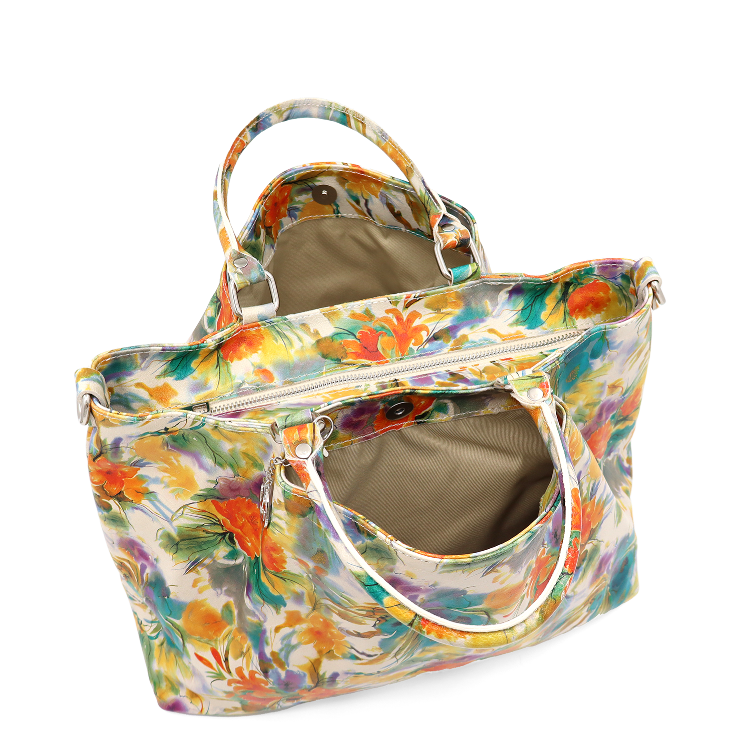 Nagy női táska természetes bőrből, Danica virágmintával