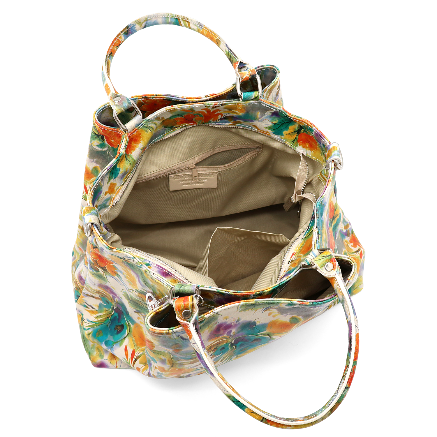 Nagy női táska természetes bőrből, Danica virágmintával