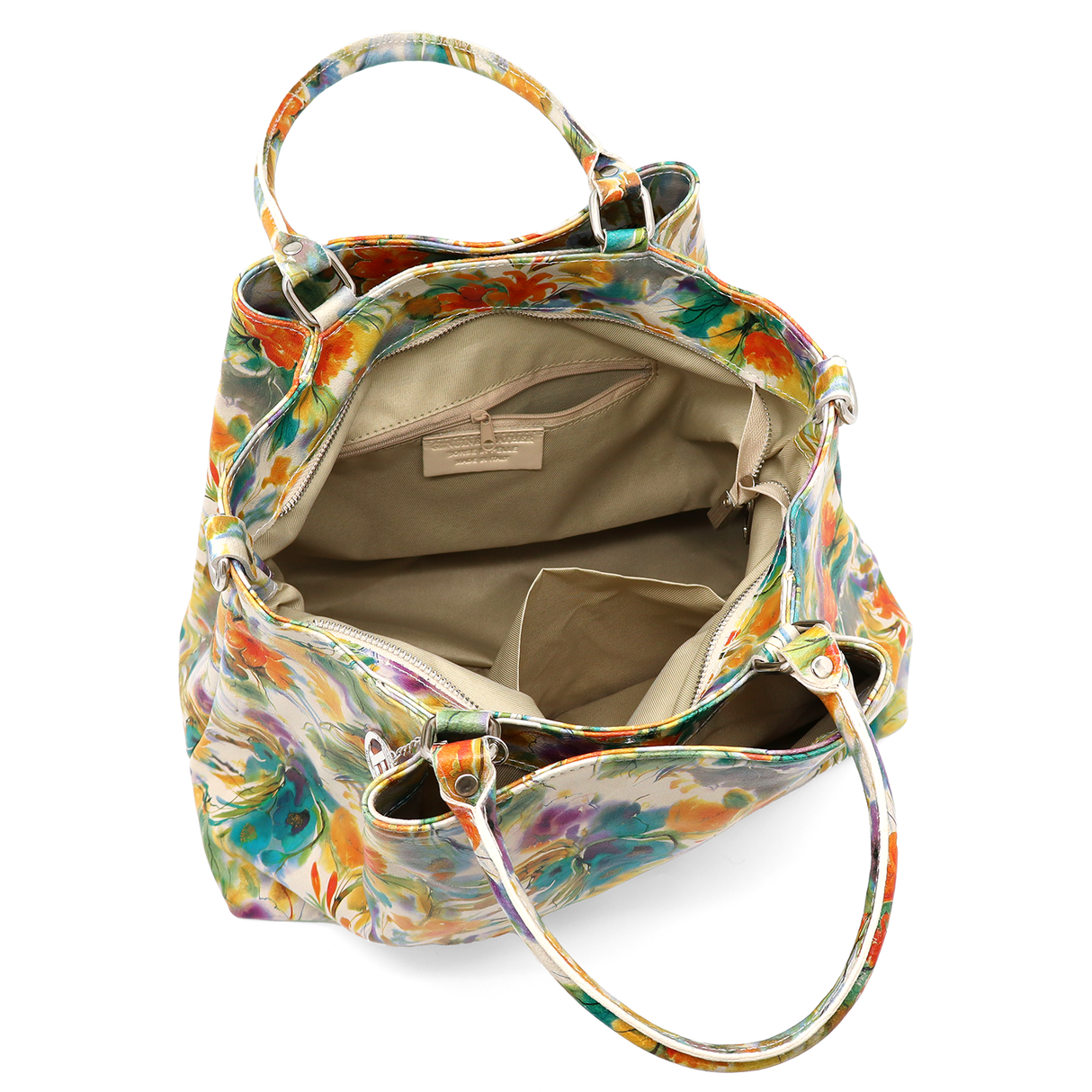 Nagy női táska természetes bőrből, Danica virágmintával