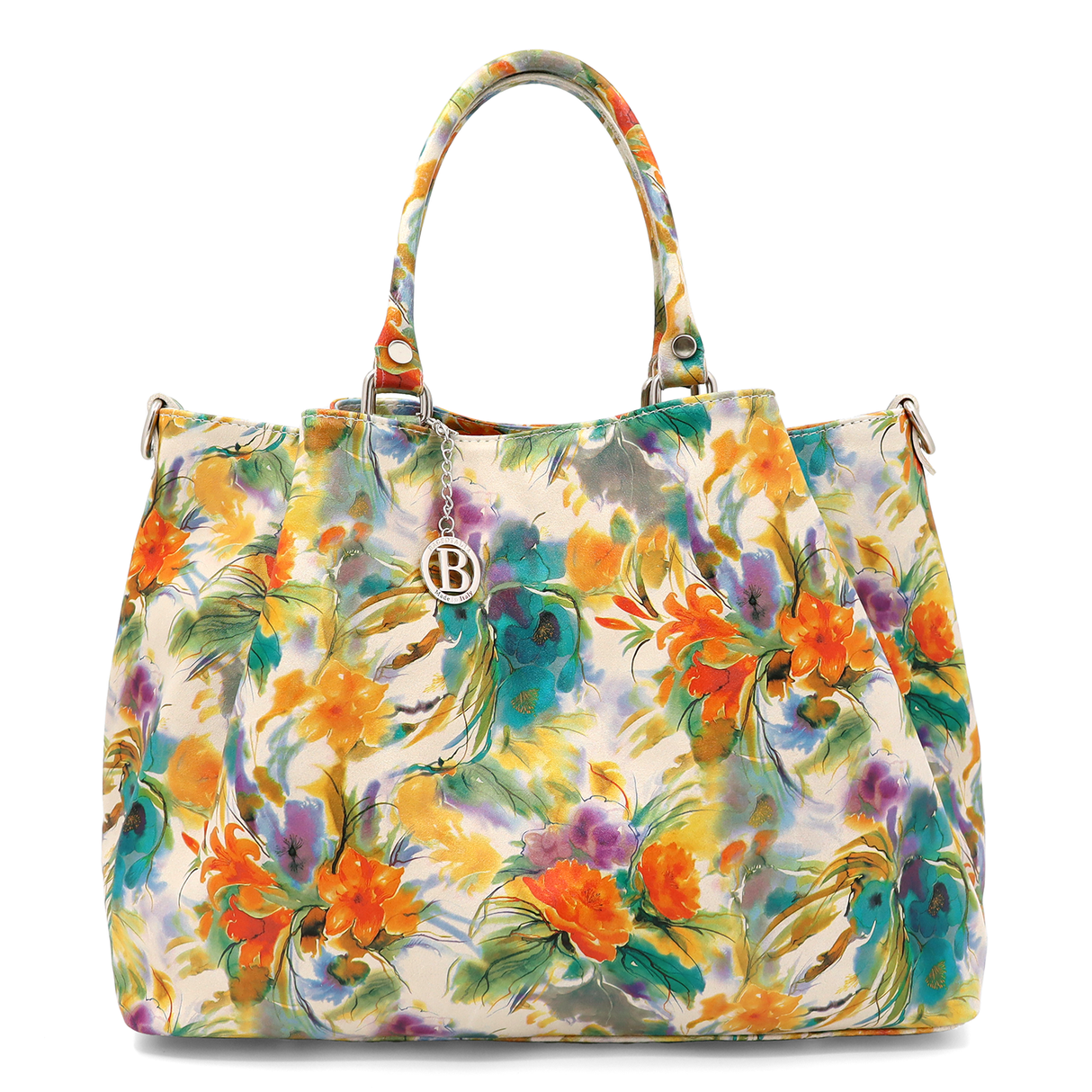 Nagy női táska természetes bőrből, Danica virágmintával