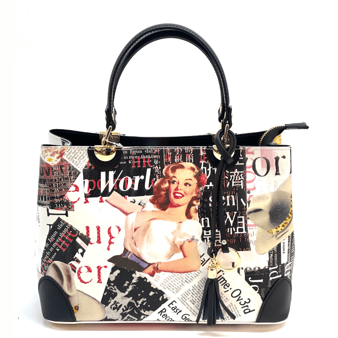 Női táska természetes bőrből, Alika - Monroe nyomtatással