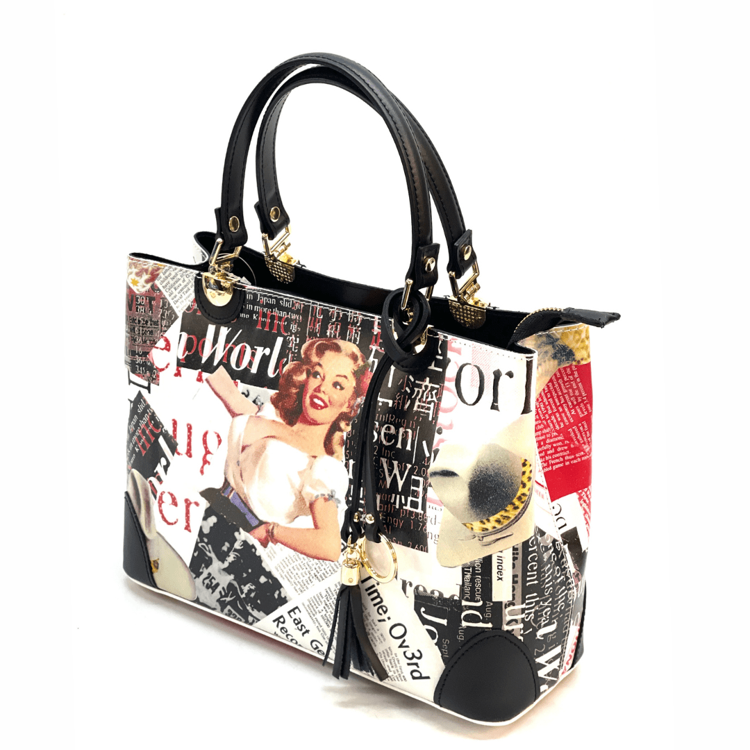 Női táska természetes bőrből, Alika - Monroe nyomtatással