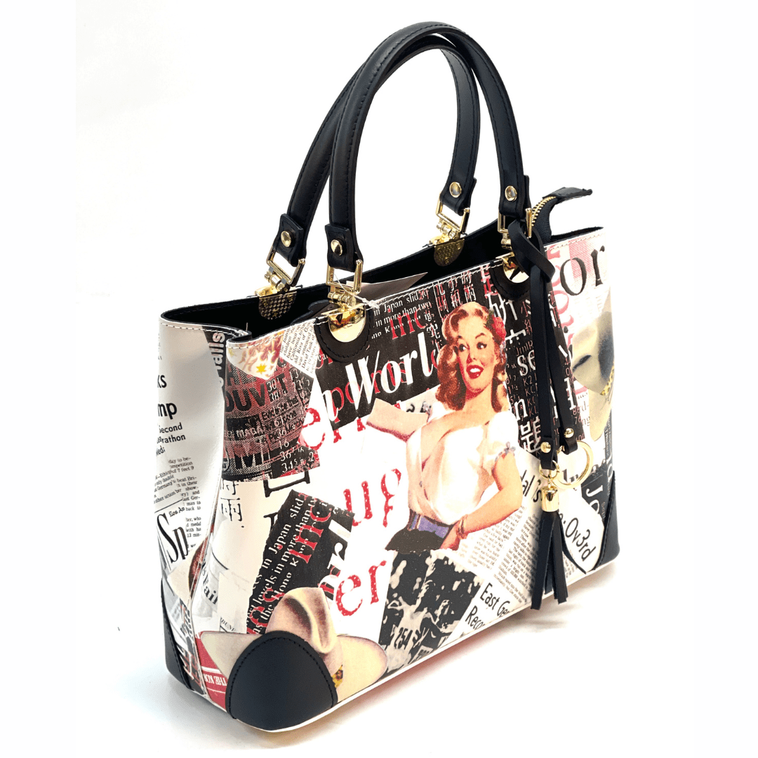 Női táska természetes bőrből, Alika - Monroe nyomtatással